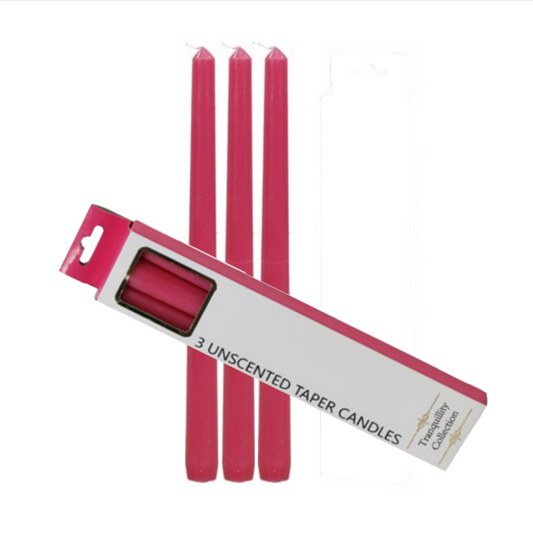 Candles Taper Unscented Pink Deep Pink 25cm 3 Pack