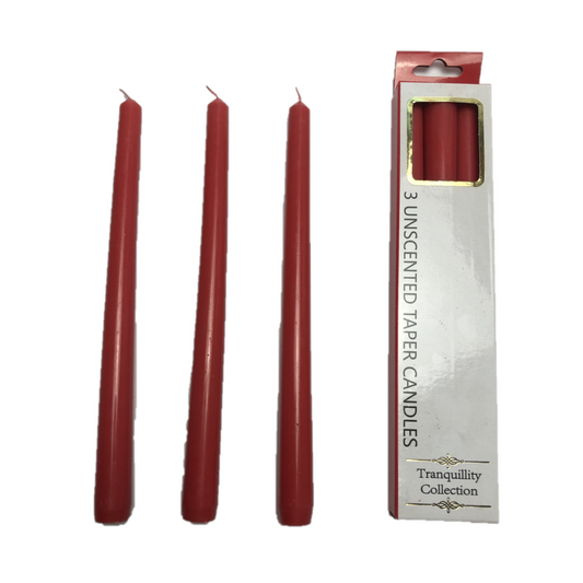 Candles Taper Unscented Red 25cm 3 Pack
