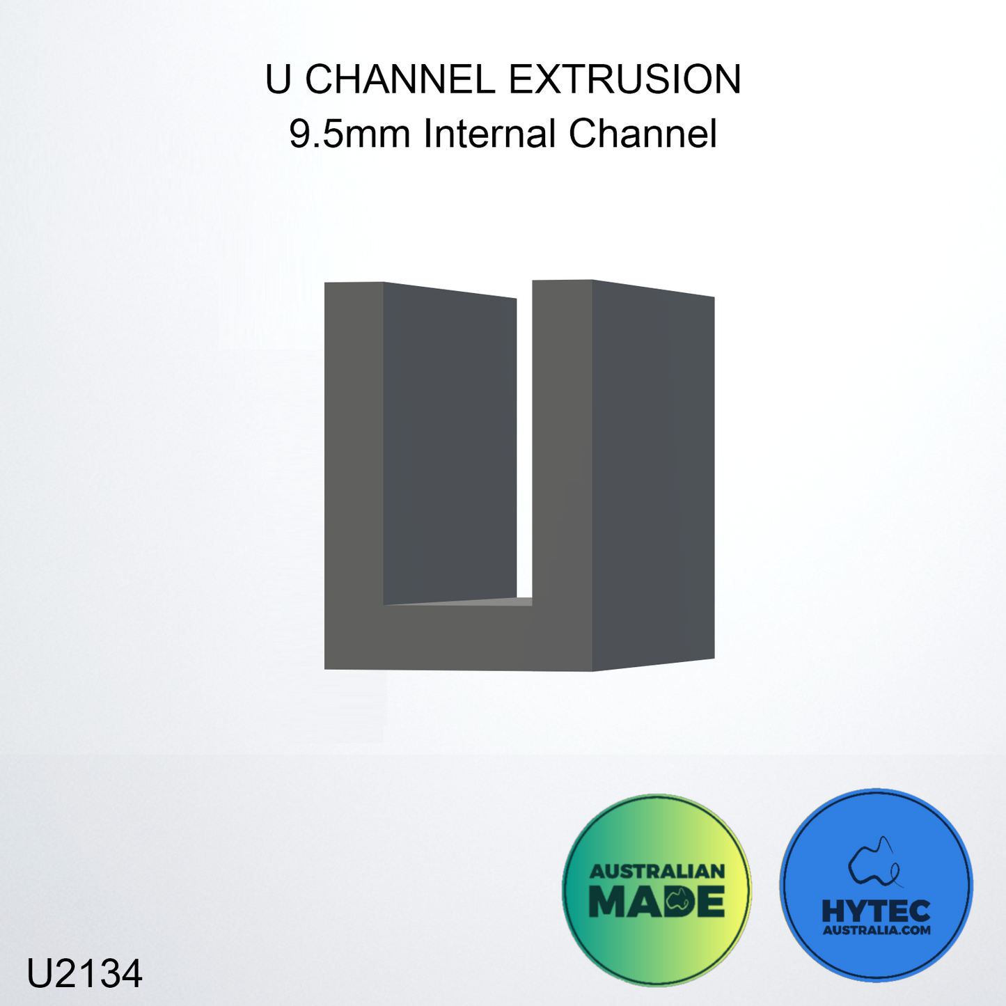 U CHANNEL 9.5mm Internal Channel Black Solid Rubber Australian Made x 10 Metres