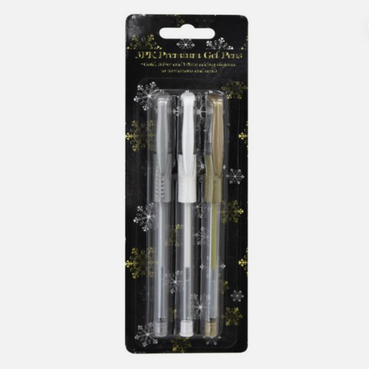 Stationery Pens 3 Pack - Premium Gel Pens Including Gold Silver and White
