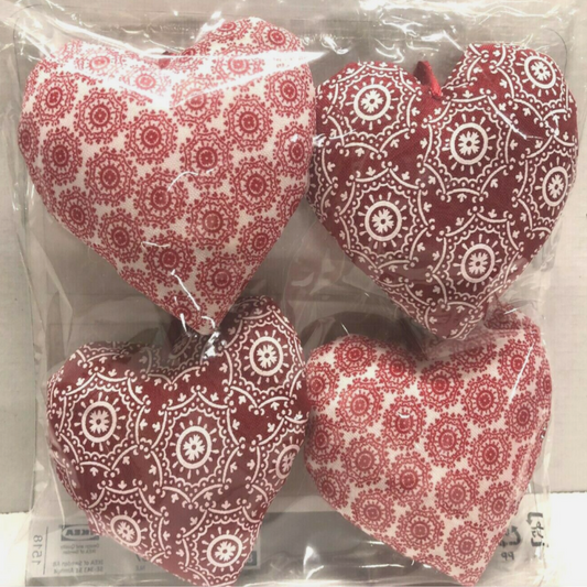 Christmas Tree Ornaments Red Fabric Hearts Pack of 4