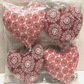 Christmas Tree Ornaments Red Fabric Hearts Pack of 4