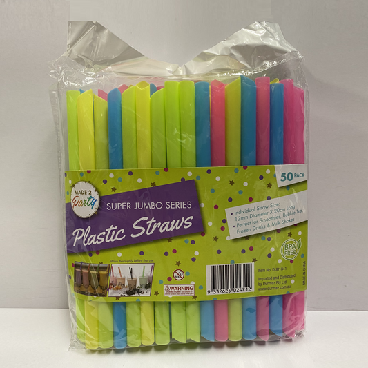 Jumbo Plastic Neon Straws 50 pack